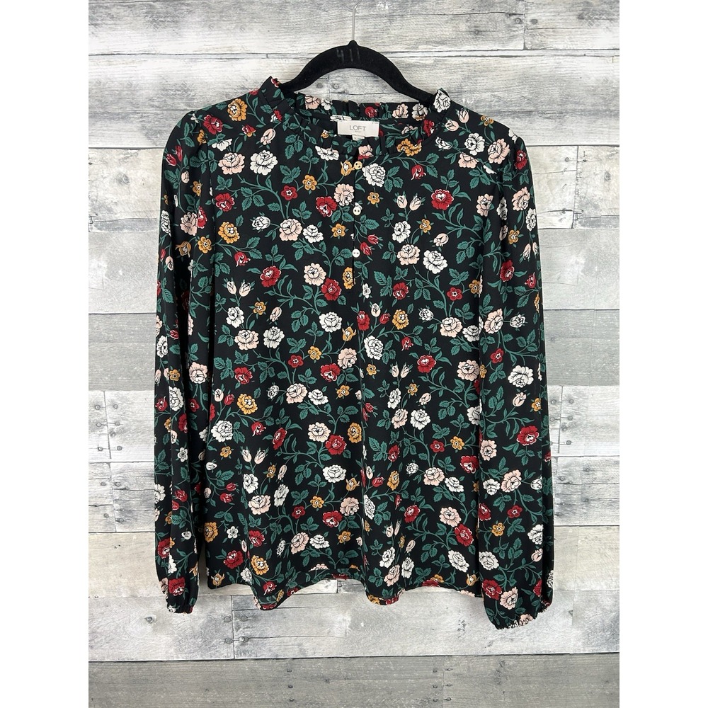 Loft Medium 1/4 Button Up Long Sleeve Floral Blouse